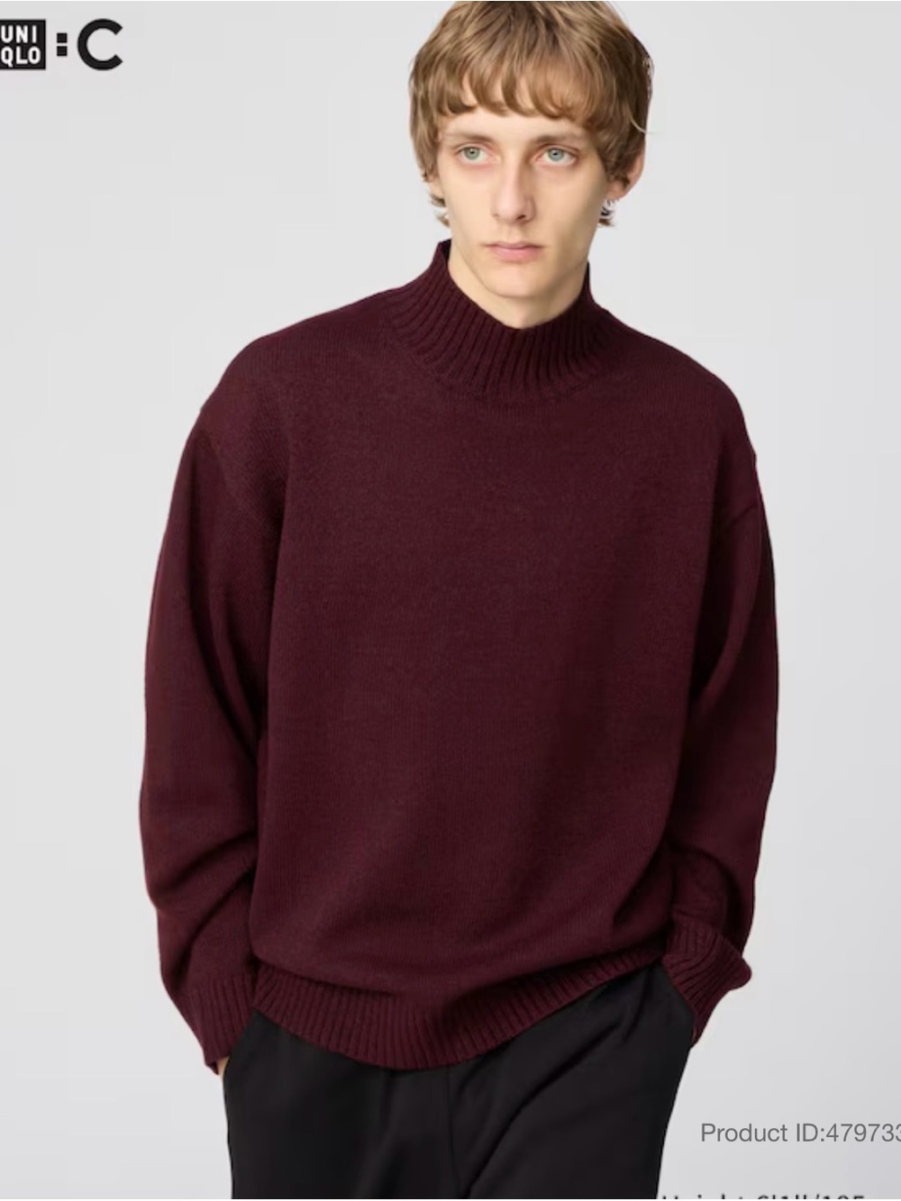 Uniqlo C Unisex Deep Burgundy High Neck Sweater